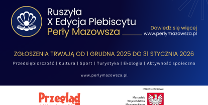 plakat promujący X edycję plebiscytu Perły Mazowsza
