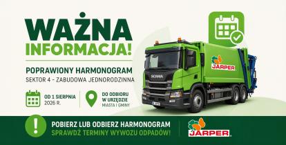 Zielona śmieciarka firmy Jarper marki Scania, stojąca na osiedlowej uliczce podczas odbioru odpadów przez pracownika w pomarańczowym stroju.