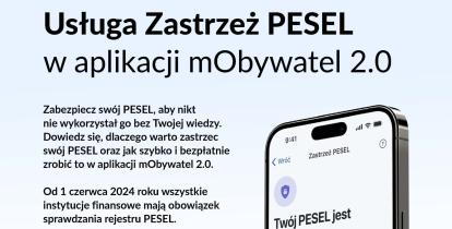 Ulotka informacyjna nt. zastrzegania numeru PESEL w aplikacji mObywatel