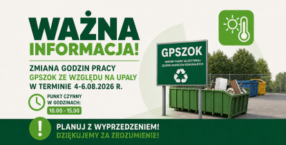 Grafika informuje o zmianie godzin pracy GPSZOK