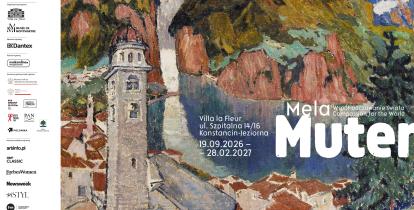 Plakat wystawy „Mela Muter. Współ-odczuwanie świata” w Muzeum Villa la Fleur w Konstancinie-Jeziornie, prezentowanej od 19 września 2026 r. do 28 lutego 2027 r., z reprodukcją obrazu przedstawiającego pejzaż z wieżą.