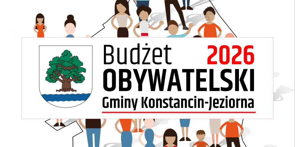 Białe tło z herbem gminy Konstancin-Jeziorna oraz napisem Budżet Obywatelski 2026 Gminy Konstancin-Jeziorna.