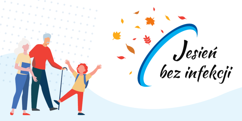 plakat z kolorowymi narysowanymi ludźmi jesień bez infekcji