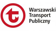 Logotyp Warszawskiego Transportu Publicznego. Po lewej stronie biały okrąg z czerwonym obrysem, w jego środku czerwona litera „t”. Obok okręgu czarny napis – w pierwszym wierszu: Warszawski, w drugim: Transport, w trzecim: Publiczny.