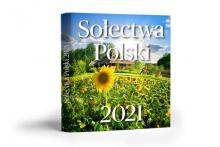 Książka - album. Na jego okładce jest zdjęcie pola słoneczników. Nad nimi niebieskie niebo. Na nim znajduje się biały napis Sołectwa Polski 2021. 