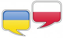 Dymki wypowiedzi: po prawej w barwach flagi Polski, z lewej w barwach flagi Ukrainy