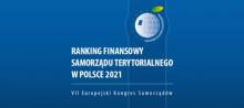 Grafika wektorowa. Napis na niebieskim tle: Ranking Finansowy Samorządu Terytorialnego 2021.