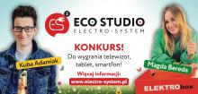 Grafika: w lewym boku uśmiechnięty mężczyzna, w prawy kobieta. Między nimi na białym tle duży czerwony napis konkurs i szczegółowe informacje, które są powielone w artykule. 
