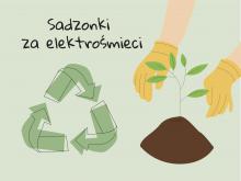 Grafika wektorowa. Znak recyklingu i dłonie z sadzonką drzewa.