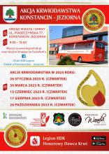 Plakat promujący akcje krwiodawstwa w Konstancinie-Jeziornie w 2023 r.