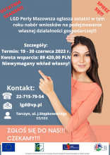 Grafika wektorowa. Plakat promujacy nabór wniosków o udzielenie wsparcia finansowego przez LGD