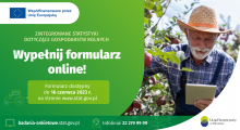 Grafika wektorowa. Plakat promujący badania GUS wśród gospodarstw rolnych.