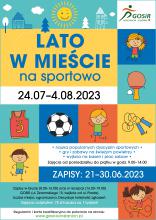 Grafika wektorowa. Plakat promujący sportowe „Lato w mieście 2023”.