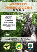 Plakat promujący warsztaty dendrologiczne.