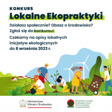 Grafika wektorowa. Plakat promujący konkurs „Lokalne Ekopraktyki”.
