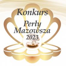 Grafika wektorowa: otwarta muszla z tekstem – konkurs Perły Mazowsza 2023 