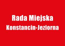 Grafika wektorowa, na czerwonym tle napis: Rada Miejska Konstancin-Jeziorna