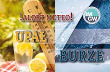 Grafika wektorowa - na żółtym tle tekst upał, a na niebieskim - burze