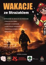 Plakat piknik ze strażakiem