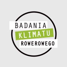 Grafika wektorowa. W okręg wpisany tekst: Badania Klimatu Rowerowego