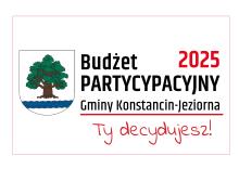 Białe tło z herbem gminy Konstancin-Jeziorna oraz napisem Budżet Partycypacyjny 2024 Gminy Konstancin-Jeziorna – Ty decydujesz.