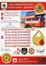 Plakat promujący akcje krwiodawstwa w Konstancinie-Jeziornie w 2025 r.