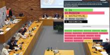 Wynik głosowania nad udzieleniem absolutorium burmistrzowi Konstancina-Jeziorny z dnia 24 czerwca 2025 r., przedstawiający 5 głosów „za”, 14 „przeciw”, 1 wstrzymujący się, brak głosów nieważnych i 1 osobę nieobecną, z imienną listą głosujących i podziałem kolorystycznym decyzji.