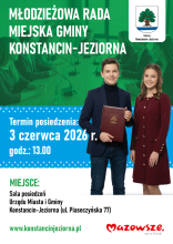 Plakat informujący o pierwszej sesji Młodzieżowej Rady Miejskiej