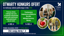 Grafika informująca o otwartym konkursie ofert na realizację zadania publicznego w Gminie Konstancin-Jeziorna w roku 2026