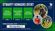 Grafika informująca o otwartym konkursie ofert na wsparcie realizacji zadań publicznych w Gminie Konstancin-Jeziorna w roku 2026