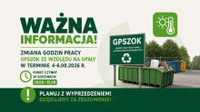Grafika informuje o zmianie godzin pracy GPSZOK