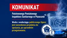 Grafika informująca o warunkowej przydatności do spożycia wody z wodociągu Opacz po dwuminutowym przegotowaniu.
