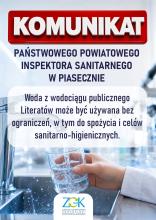 Grafika z niebieskim motywem wody i szklanką wody z komunikatem informującym, że woda z SUW Grapa ponownie jest zdatna do spożycia oraz do celów sanitarno-higienicznych.