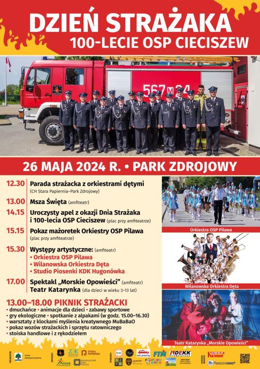 Plakat promujący Dzień Strażaka, informacje zawarte na plakacie są w artykule.