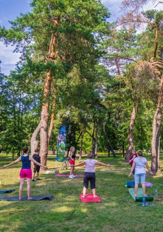 na świeżym powietrzu ćwiczą kobiety ubrane w sportowe stroje