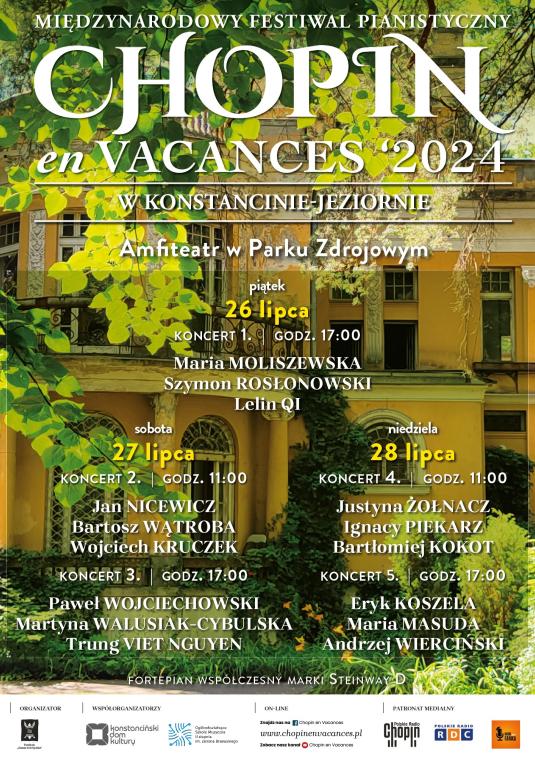 Plakat promujący festiwal „Chopin en Vacances '2024”, treść z plakatu w artykule.