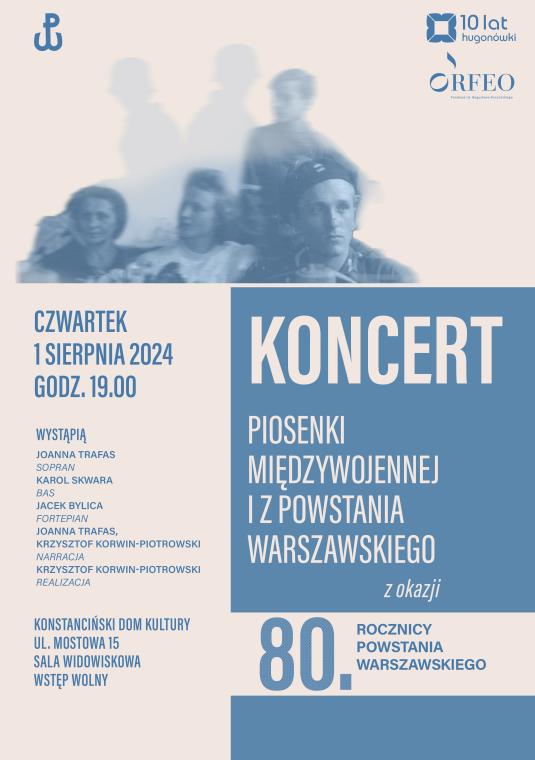 Plakat promujący koncert z okazji 80. rocznicy Powstania Warszawskiego, treść ujęta jest w artykule.