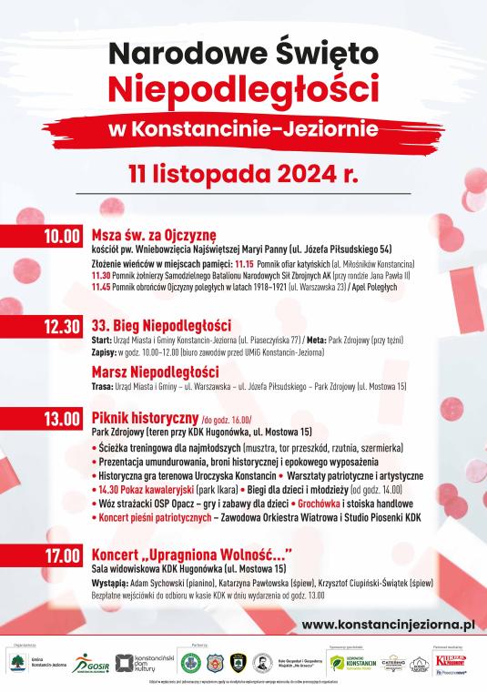 Plakat promujący gminne obchody święta niepodległości. Treść z plakatu znajduje się w treści artykułu.