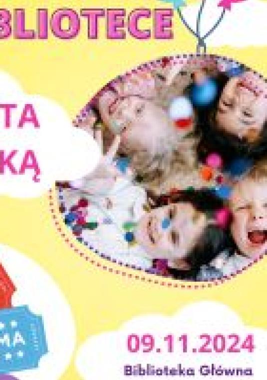 dzieci na plakacie, na żółtym tle napisy
