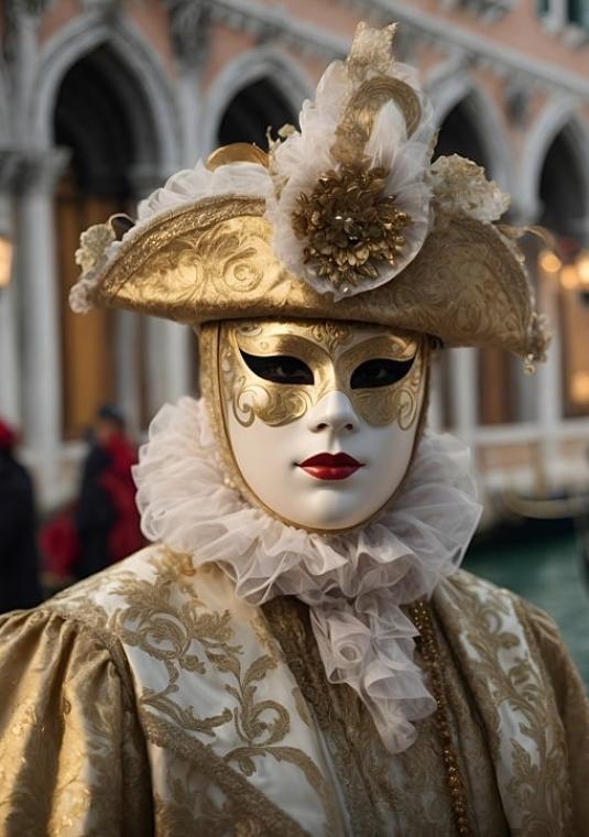 dwie osoby w maskach weneckich i przebraniu 