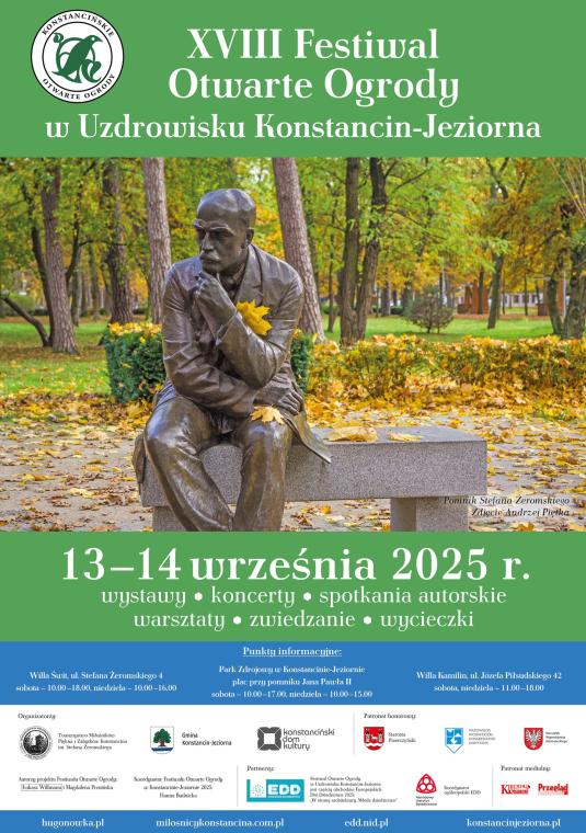 Plakat promujący Festiwal Otwarte Ogrody. Treść z plakatu znajduje się w tekście.