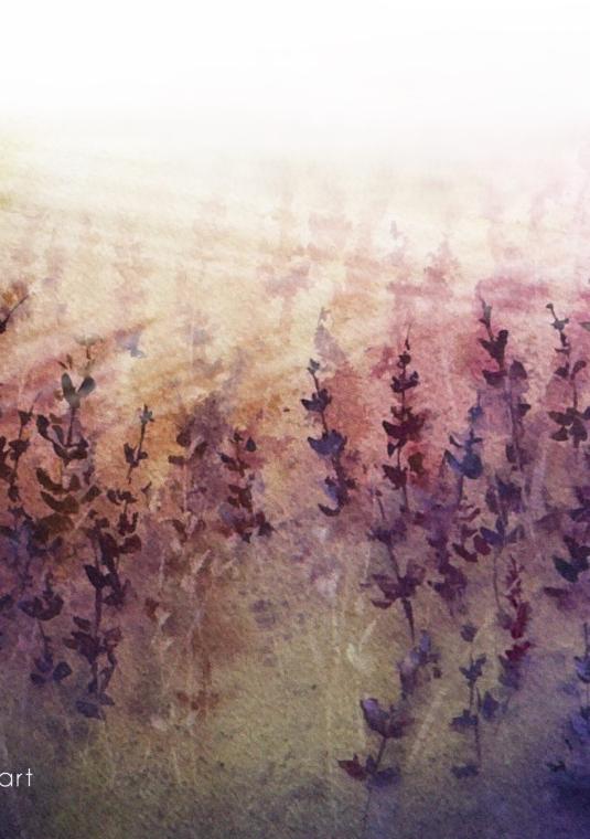 obraz akwarelowy lawenda na tle zachodzącego słońca