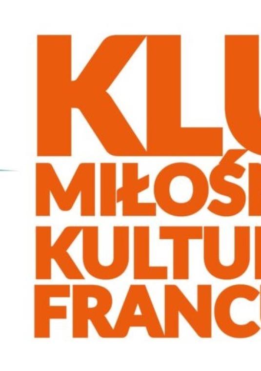 plakat spotkania: biały napis na białym tle: Klub Miłośników Kultury Francuskiej