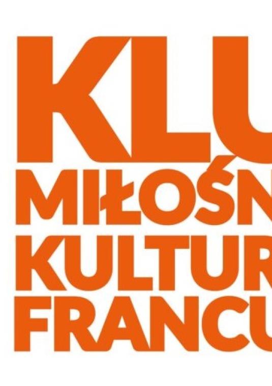 plakat spotkania: biały napis na białym tle: Klub Miłośników Kultury Francuskiej