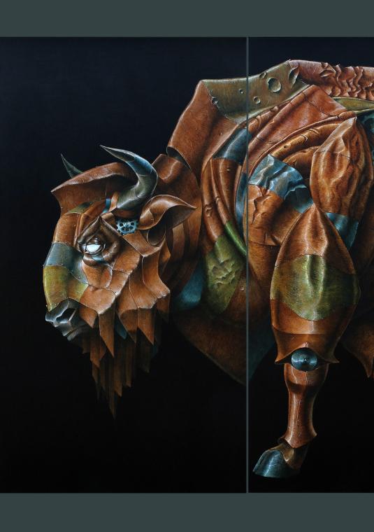 rysowana podobizna żubra na czarnym tle