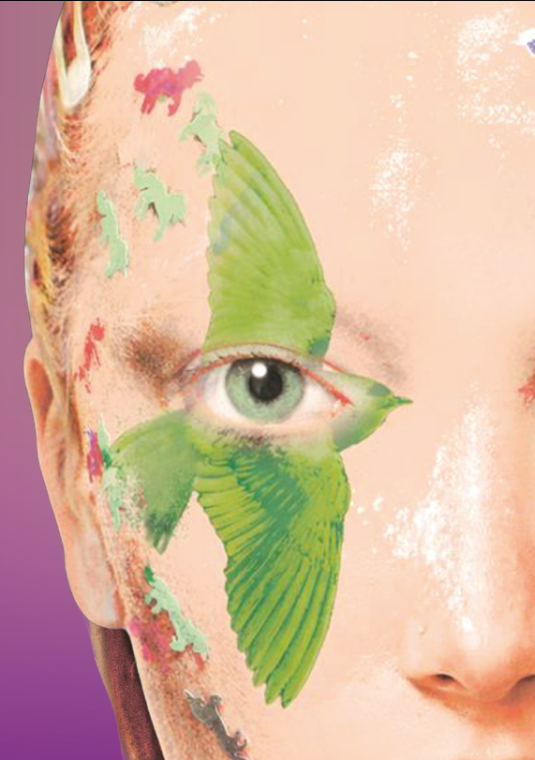 Twarz kobiety z kolorowym makijażem, różowe tło, napis Babski weekend 6-8 marca 2026