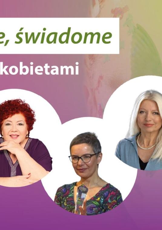 Plakat spotkania, różowe tło z przebijającymi tropikalnymi kwiatami, napis: One: Silne, niezależne, świadome
