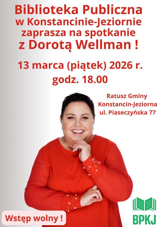 uśmiechnięta Dorota Welman w czerwonym sweterku, białe tło