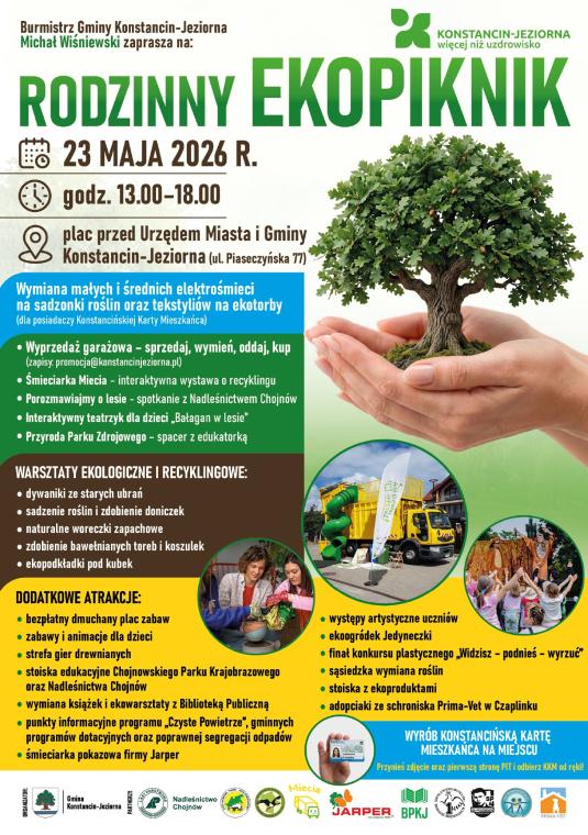 plakat wydarzenia Rodzinny Ekopiknik 23 maja w godz. 13.00-18.00