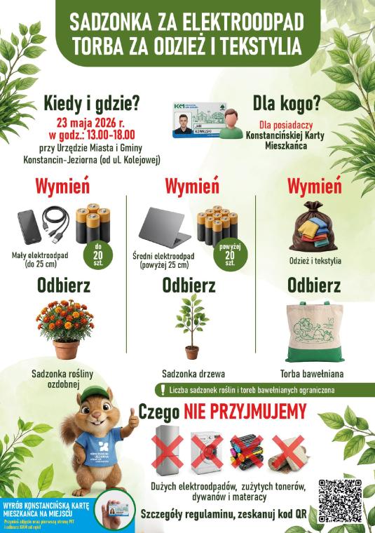 plakat wydarzenia Sadzonka za elektroodpad, torba bawełniana za odzież i tekstylia